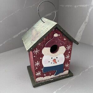 Vintage Bird House Holidays Winter Snowman Hand painted Wood Rustic Collectible